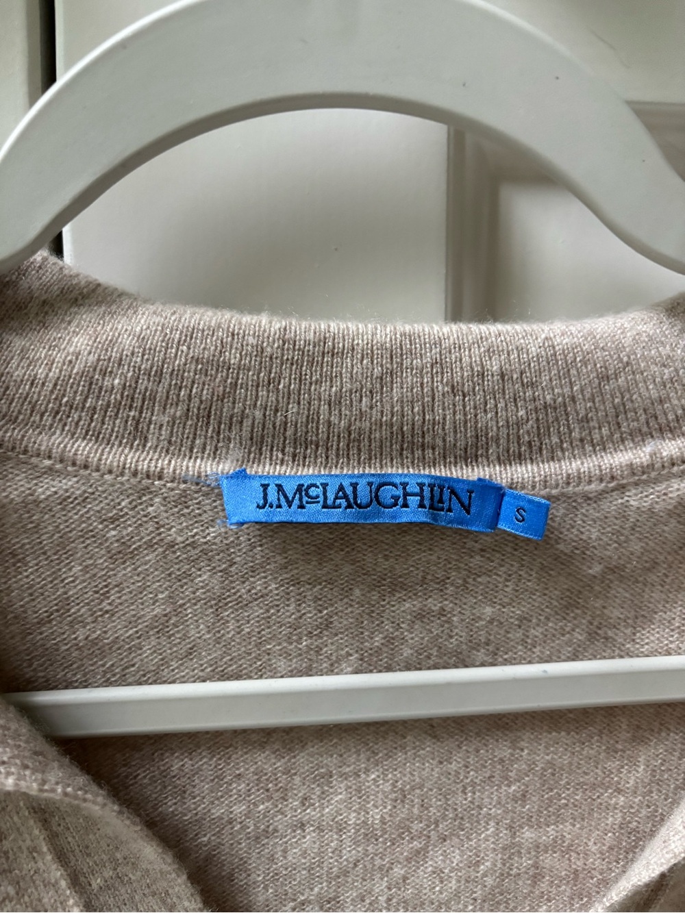 J. McLaughlin cashmere Heathered Taupe Crewneck Sweater, small - Picture 3 of 6